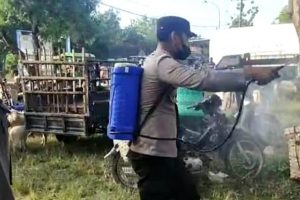 Bersama Dinas Pertanian, Polres Ponorogo Gelar Penyemprotan Cegah Penyebaran PMK