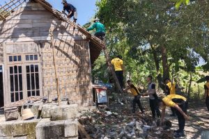 Kompak Polisi di Bojonegoro Bersama TNI dan Satpol PP Perbaiki Rumah Warga Akibat Angin Puting Beliung