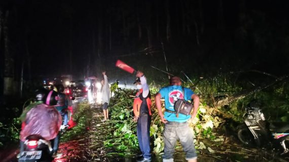 Dibantu Warga, Anggota Pos Pam Pait Evakuasi Pohon Tumbang