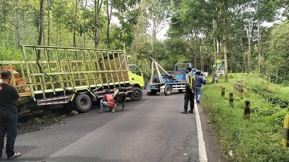 Evakuasi Truk Terperosok, Personel Polsek Pujon Laksanakan Pengaturan Lalu Lintas