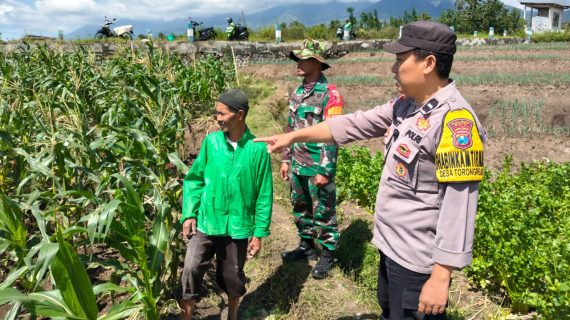 Bhabinkamtibmas dan Babinsa Torongrejo Turun ke Ladang Jagung, Dukung Ketahanan Pangan Sambil Ingatkan Petani Waspada Curanmor